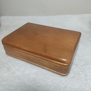 JEWELRY BOX Light Wood Green Velvet Lined 9"x6.5" Vintage Wood